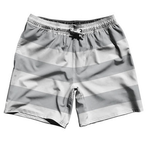 Medium Grey & White Horizontal Stripe 7" Swim Shorts Made in USA by Ultras Medium Grey & White Horizontal Stripe 7" Swim Shorts Made in USA by Ultras