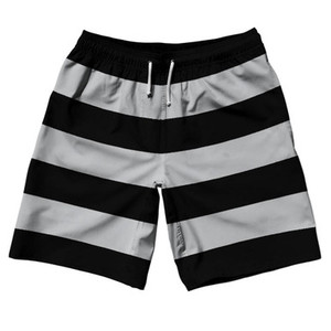 Medium Grey & Black Horizontal Stripe 10" Swim Shorts Made in USA by Ultras Medium Grey & Black Horizontal Stripe 10" Swim Shorts Made in USA by Ultras
