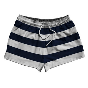 Navy & Cool Grey Horizontal Stripe 2.5" Swim Shorts Made in USA by Ultras Navy & Cool Grey Horizontal Stripe 2.5" Swim Shorts Made in USA by Ultras