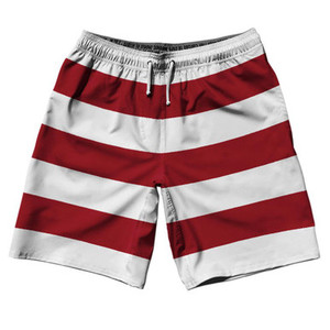 Cardinal Red & White Horizontal Stripe 10" Swim Shorts Made in USA by Ultras Cardinal Red & White Horizontal Stripe 10" Swim Shorts Made in USA by Ultras