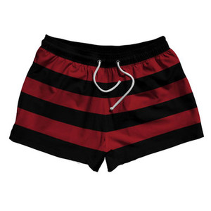 Cardinal Red & Black Horizontal Stripe 2.5" Swim Shorts Made in USA by Ultras Cardinal Red & Black Horizontal Stripe 2.5" Swim Shorts Made in USA by Ultras