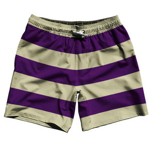 Medium Purple & Vegas Gold Horizontal Stripe 7" Swim Shorts Made in USA by Ultras Medium Purple & Vegas Gold Horizontal Stripe 7" Swim Shorts Made in USA by Ultras