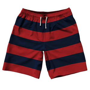 Navy & Red Horizontal Stripe 10" Swim Shorts Made in USA by Ultras Navy & Red Horizontal Stripe 10" Swim Shorts Made in USA by Ultras
