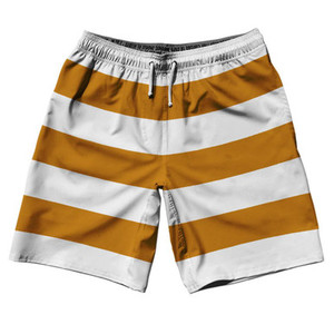 Burnt Orange & White Horizontal Stripe 10" Swim Shorts Made in USA by Ultras Burnt Orange & White Horizontal Stripe 10" Swim Shorts Made in USA by Ultras