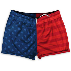 American Flag Olympiads Shorty Short Gym Shorts 2.5"Inseam Made in USA - Red Blue American Flag Olympiads Shorty Short Gym Shorts 2.5"Inseam Made in USA - Red Blue