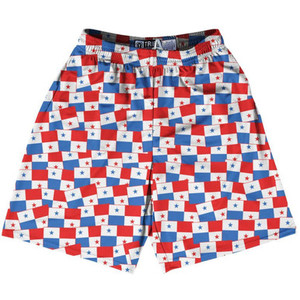 Tribe Panama Party Flags Lacrosse Shorts Made in USA-White Red Tribe Panama Party Flags Lacrosse Shorts Made in USA-White Red