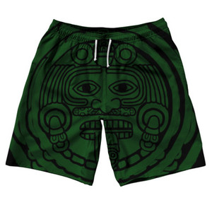 Mexico Aztec Sand Stone Calendar 10" Swim Shorts Made in USA - Green Mexico Aztec Sand Stone Calendar 10" Swim Shorts Made in USA - Green