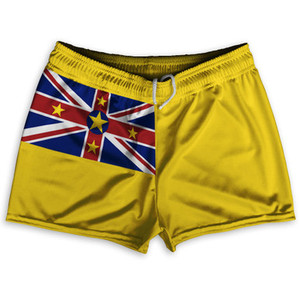 Niue Country Flag Shorty Short Gym Shorts 2.5" Inseam Made In USA - Yellow Niue Country Flag Shorty Short Gym Shorts 2.5" Inseam Made In USA - Yellow