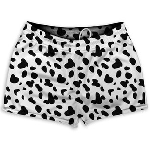Dalmatian Dog Spots Pattern Shorty Short Gym Shorts 2.5" Inseam Made In USA - White Black Dalmatian Dog Spots Pattern Shorty Short Gym Shorts 2.5" Inseam Made In USA - White Black