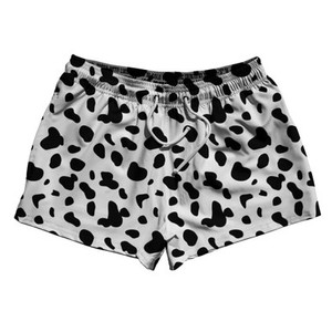 Dalmatian Dog Spots Pattern 2.5" Swim Shorts Made in USA - White Black Dalmatian Dog Spots Pattern 2.5" Swim Shorts Made in USA - White Black