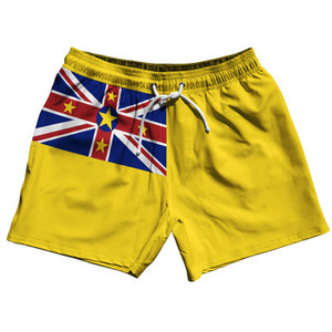 Niue Country Flag 5" Swim Shorts Made in USA - Yellow Niue Country Flag 5" Swim Shorts Made in USA - Yellow