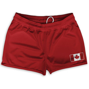 Canada Country Heritage Flag Shorty Short Gym Shorts 2.5" Inseam Made In USA - Red Canada Country Heritage Flag Shorty Short Gym Shorts 2.5" Inseam Made In USA - Red