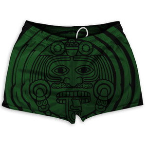 Mexico Aztec Sand Stone Calendar Shorty Short Gym Shorts 2.5" Inseam Made In USA - Green Mexico Aztec Sand Stone Calendar Shorty Short Gym Shorts 2.5" Inseam Made In USA - Green