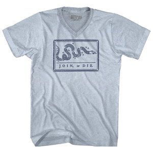 Harting Join Or Die Adult Tri-Blend V-neck T-shirt - Athletic White Harting Join Or Die Adult Tri-Blend V-neck T-shirt - Athletic White