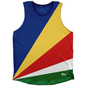 Seychelles Country Flag Athletic Tank Top Made in USA - Blue Yellow Seychelles Country Flag Athletic Tank Top Made in USA - Blue Yellow