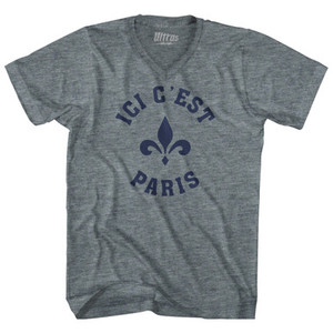 ICI C'est Paris Fleur De Lis Soccer Tri-Blend V-neck Womens Junior Cut T-shirt