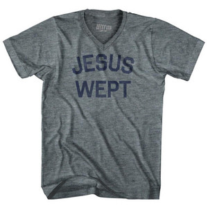 Jesus Wept Tri-Blend V-Neck Womens Junior Cut T-Shirt by Ultras Jesus Wept Tri-Blend V-Neck Womens Junior Cut T-Shirt by Ultras