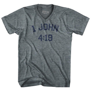 1 John 4 19 Tri-Blend V-Neck Womens Junior Cut T-Shirt by Ultras 1 John 4 19 Tri-Blend V-Neck Womens Junior Cut T-Shirt by Ultras