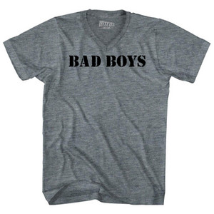 Bad Boys Stencil Font Adult Tri-Blend V-neck T-shirt - Athletic Grey Bad Boys Stencil Font Adult Tri-Blend V-neck T-shirt - Athletic Grey