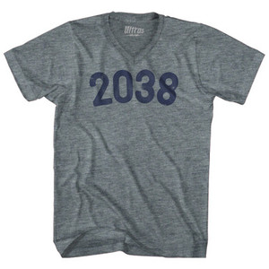 2038 Year Celebration Tri-Blend V-neck Womens Junior Cut T-shirt - Athletic Grey 2038 Year Celebration Tri-Blend V-neck Womens Junior Cut T-shirt - Athletic Grey