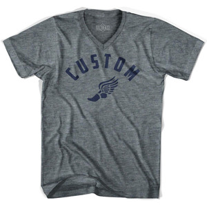 Custom Track City Winged Foot Tri-Blend V-neck Womens Junior Cut T-shirt - Athletic Grey Custom Track City Winged Foot Tri-Blend V-neck Womens Junior Cut T-shirt - Athletic Grey