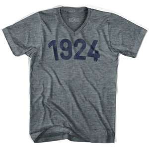 1924 Year Celebration Adult Tri-Blend V-neck Junior Cut Womens T-shirt - Athletic Grey