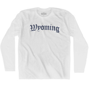 Wyoming Old Town Font Long Sleeve T-shirt - White Wyoming Old Town Font Long Sleeve T-shirt - White