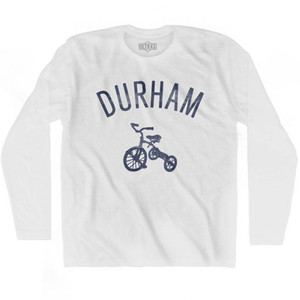 Durham City Tricycle Adult Cotton Long Sleeve T-shirt - White Durham City Tricycle Adult Cotton Long Sleeve T-shirt - White