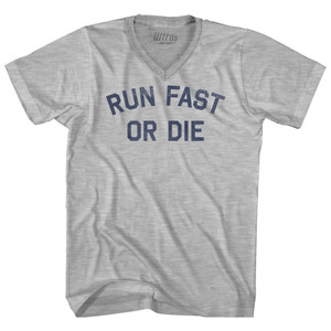 Run Fast Or Die Adult Cotton V-neck T-shirt - Grey Heather