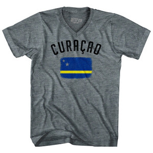 Curacao Country Flag Heritage Adult Tri-Blend V-Neck T-Shirt by Ultras Curacao Country Flag Heritage Adult Tri-Blend V-Neck T-Shirt by Ultras