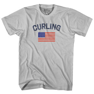 Curling USA Flag Adult Cotton T-shirt Ultras