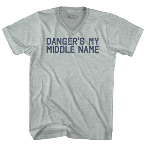 Danger's My Middle Name Adult Tri-Blend V-neck T-shirt - Athletic Cool Grey Danger's My Middle Name Adult Tri-Blend V-neck T-shirt - Athletic Cool Grey