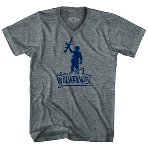 Red Dawn Wolverines Graffiti Adult Tri-Blend V-neck T-shirt by Ultras Red Dawn Wolverines Graffiti Adult Tri-Blend V-neck T-shirt by Ultras