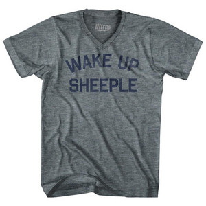 Wake Up Sheeple Adult Tri-Blend V-Neck T-Shirt by Ultras Wake Up Sheeple Adult Tri-Blend V-Neck T-Shirt by Ultras