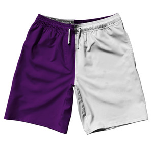 Purple Medium And White Quad Color 10" Swim Shorts Made In USA - Purple Medium And White Purple Medium And White Quad Color 10" Swim Shorts Made In USA - Purple Medium And White