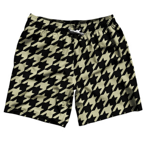 Vegas Gold And Black Houndstooth Swim Shorts 7" Made In USA - Vegas Gold And Black Vegas Gold And Black Houndstooth Swim Shorts 7" Made In USA - Vegas Gold And Black