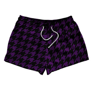 Purple Medium And Black Houndstooth 2.5" Swim Shorts Made In USA - Purple Medium And Black Purple Medium And Black Houndstooth 2.5" Swim Shorts Made In USA - Purple Medium And Black