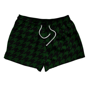 Green Forest And Black Houndstooth 2.5" Swim Shorts Made In USA - Green Forest And Black Green Forest And Black Houndstooth 2.5" Swim Shorts Made In USA - Green Forest And Black