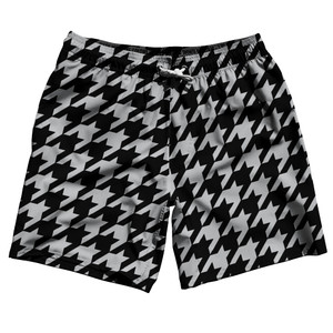 Grey Medium And Black Houndstooth Swim Shorts 7" Made In USA - Grey Medium And Black Grey Medium And Black Houndstooth Swim Shorts 7" Made In USA - Grey Medium And Black
