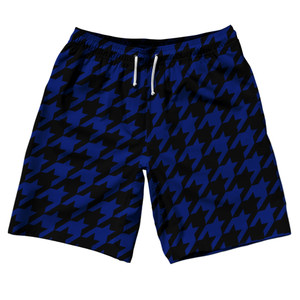 Blue Royal And Black Houndstooth 10" Swim Shorts Made In USA - Blue Royal And Black Blue Royal And Black Houndstooth 10" Swim Shorts Made In USA - Blue Royal And Black