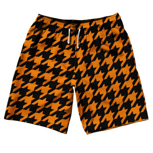 Orange Tennessee And Black Houndstooth 10" Swim Shorts Made In USA - Orange Tennessee And Black Orange Tennessee And Black Houndstooth 10" Swim Shorts Made In USA - Orange Tennessee And Black