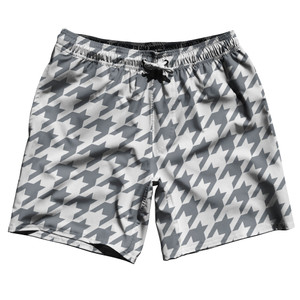 Grey Dark And White Houndstooth Swim Shorts 7" Made In USA - Grey Dark And White Grey Dark And White Houndstooth Swim Shorts 7" Made In USA - Grey Dark And White