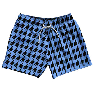 Blue Carolina And Black Houndstooth 5" Swim Shorts Made In USA - Blue Carolina And Black Blue Carolina And Black Houndstooth 5" Swim Shorts Made In USA - Blue Carolina And Black