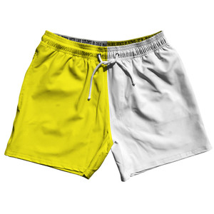 Yellow Bright And White Quad Color 5" Swim Shorts Made In USA - Yellow Bright And White Yellow Bright And White Quad Color 5" Swim Shorts Made In USA - Yellow Bright And White