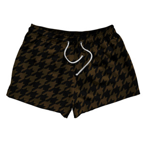 Brown Dark And Black Houndstooth 2.5" Swim Shorts Made In USA - Brown Dark And Black Brown Dark And Black Houndstooth 2.5" Swim Shorts Made In USA - Brown Dark And Black
