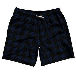 Blue Navy And Black Houndstooth Swim Shorts 7" Made In USA - Blue Navy And Black Blue Navy And Black Houndstooth Swim Shorts 7" Made In USA - Blue Navy And Black