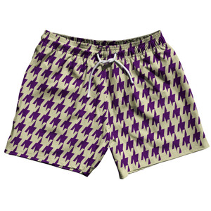 Purple Medium And Vegas Gold Houndstooth 5" Swim Shorts Made In USA - Purple Medium And Vegas Gold Purple Medium And Vegas Gold Houndstooth 5" Swim Shorts Made In USA - Purple Medium And Vegas Gold