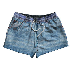 Denim Jorts 2.5" Swim Shorts Made in USA - White Blue Denim Jorts 2.5" Swim Shorts Made in USA - White Blue
