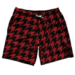 Red Dark And Black Houndstooth Swim Shorts 7" Made In USA - Red Dark And Black Red Dark And Black Houndstooth Swim Shorts 7" Made In USA - Red Dark And Black