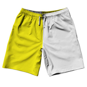 Yellow Bright And White Quad Color 10" Swim Shorts Made In USA - Yellow Bright And White Yellow Bright And White Quad Color 10" Swim Shorts Made In USA - Yellow Bright And White